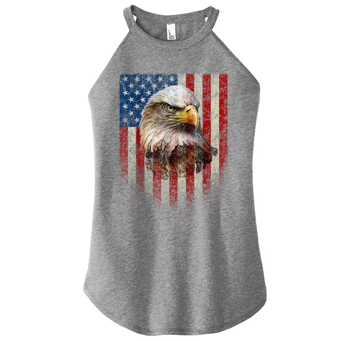 American Flag Bald Eagle Patriotic Red White Blue Women’s Perfect Tri Rocker Tank