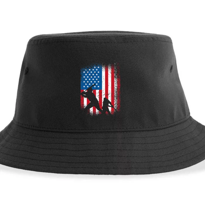 American flag baseball design USA flag baseball Sustainable Bucket Hat