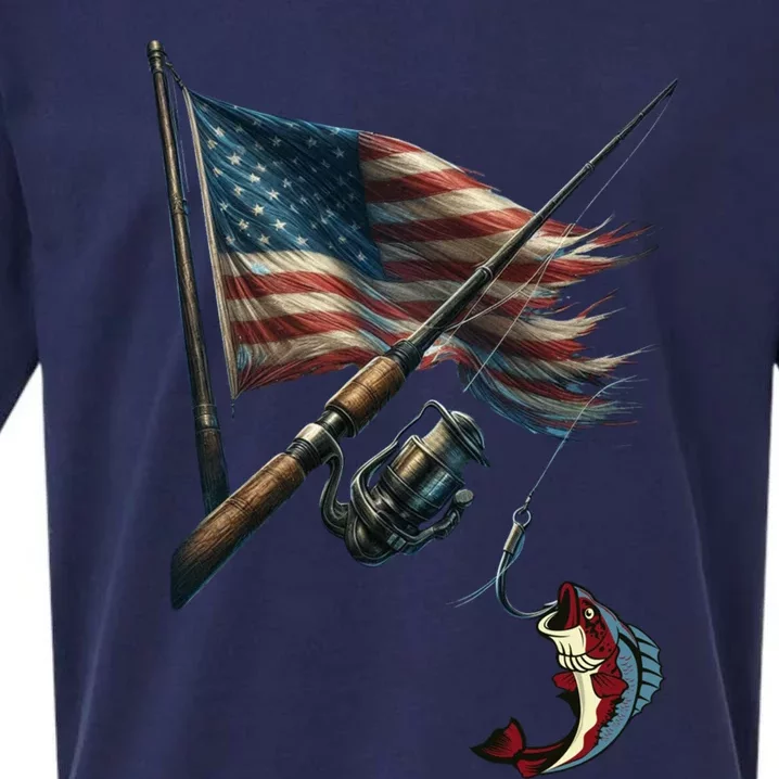 American Flag Bass Fishing Patriotic Gift Sueded Cloud Jersey T-Shirt