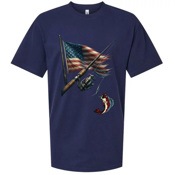 American Flag Bass Fishing Patriotic Gift Sueded Cloud Jersey T-Shirt