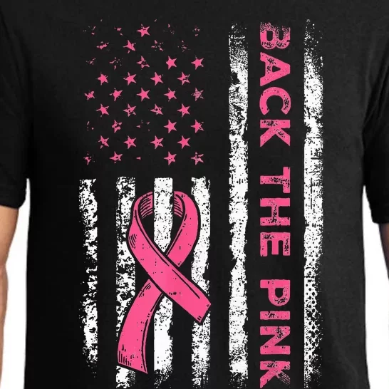 American Flag Back Pink Breast Cancer Awareness Ribbon Pajama Set