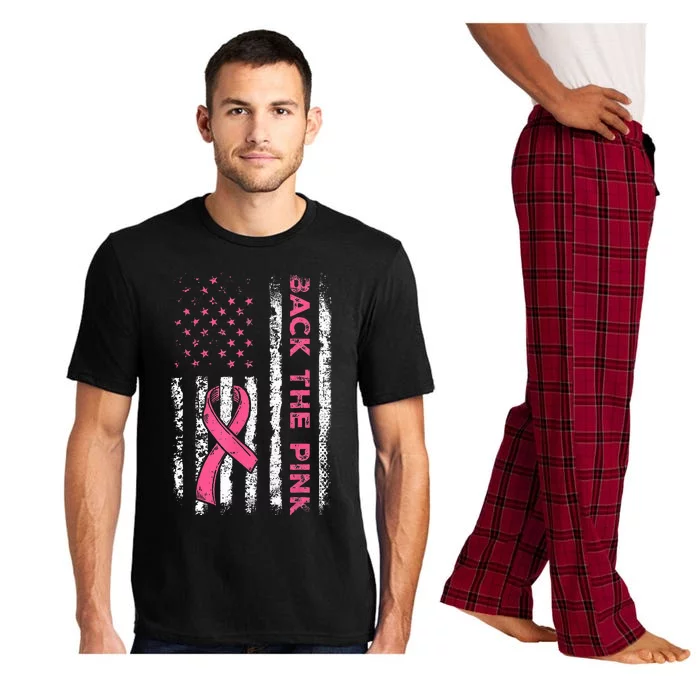 American Flag Back Pink Breast Cancer Awareness Ribbon Pajama Set