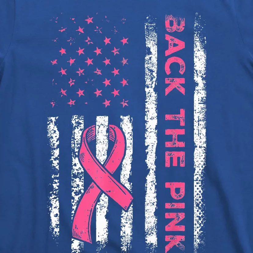 American Flag Back Pink Breast Cancer Awareness Ribbon T-Shirt