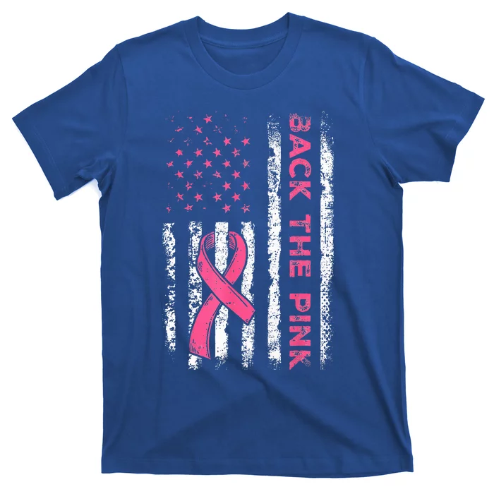 American Flag Back Pink Breast Cancer Awareness Ribbon T-Shirt