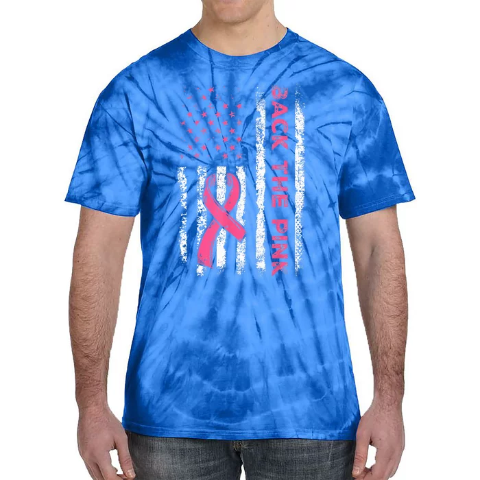 American Flag Back Pink Breast Cancer Awareness Ribbon Tie-Dye T-Shirt