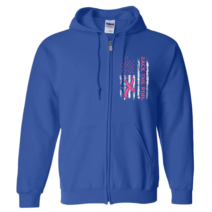 American Flag Back Pink Breast Cancer Awareness Ribbon Full Zip Hoodie