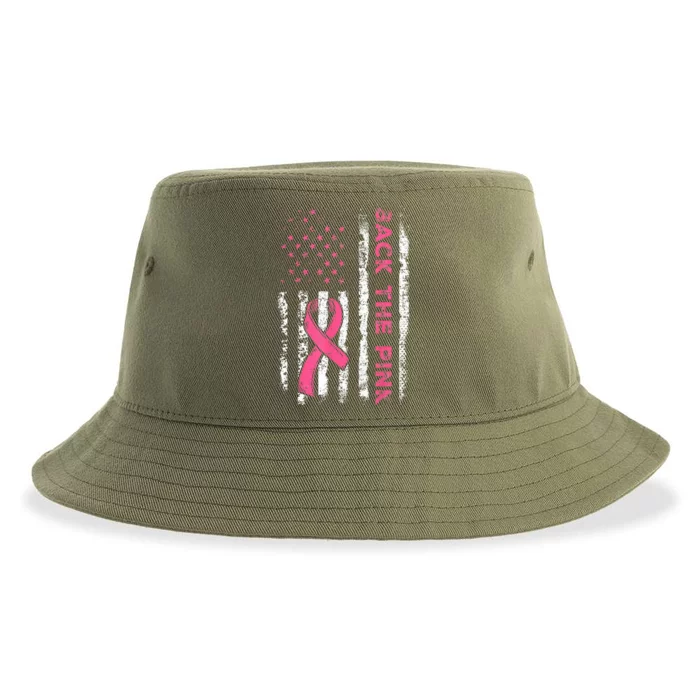 American Flag Back Pink Breast Cancer Awareness Ribbon Sustainable Bucket Hat