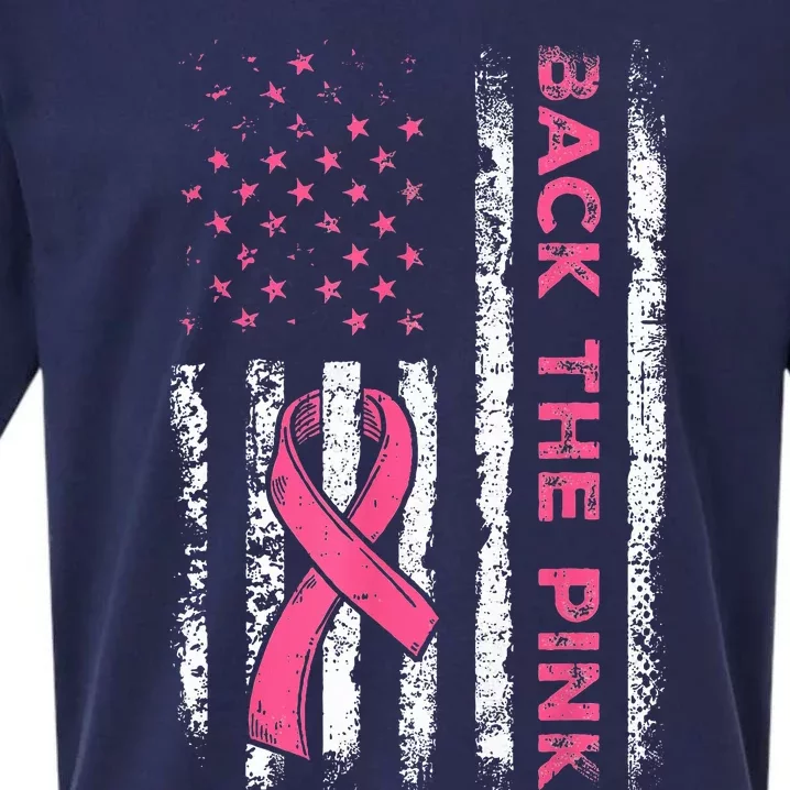 American Flag Back Pink Breast Cancer Awareness Ribbon Sueded Cloud Jersey T-Shirt