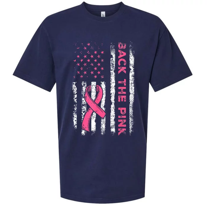 American Flag Back Pink Breast Cancer Awareness Ribbon Sueded Cloud Jersey T-Shirt