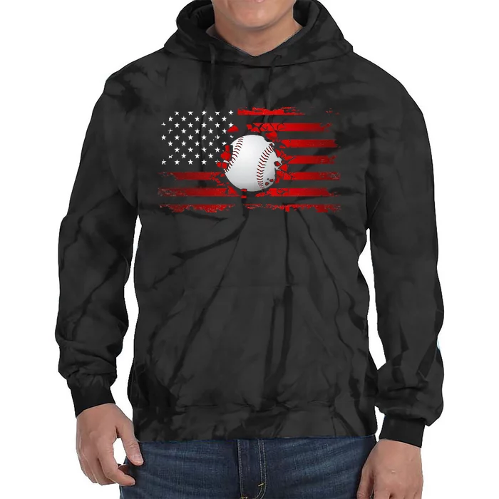 American Flag Baseball funny sport Tie Dye Hoodie