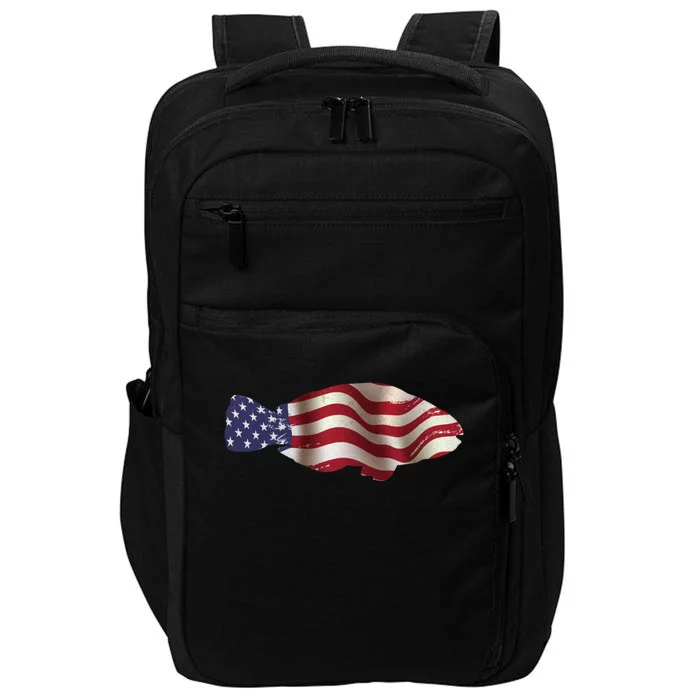 American Flag Bass Fishing Patriotic Vintage Great Gift Impact Tech Backpack