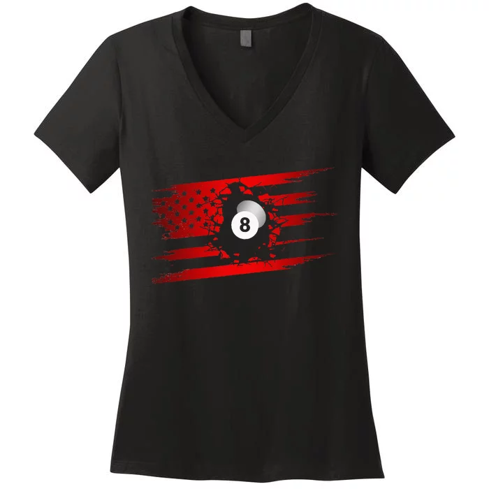 American Flag Billiards Apparel Billiards Women's V-Neck T-Shirt