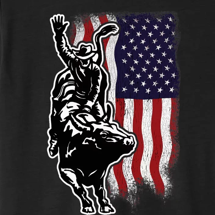 American Flag Bull Riding Cowboy 4th Of July Patriotic Rodeo ChromaSoft Performance T-Shirt