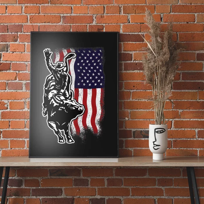 American Flag Bull Riding Cowboy 4th Of July Patriotic Rodeo Poster