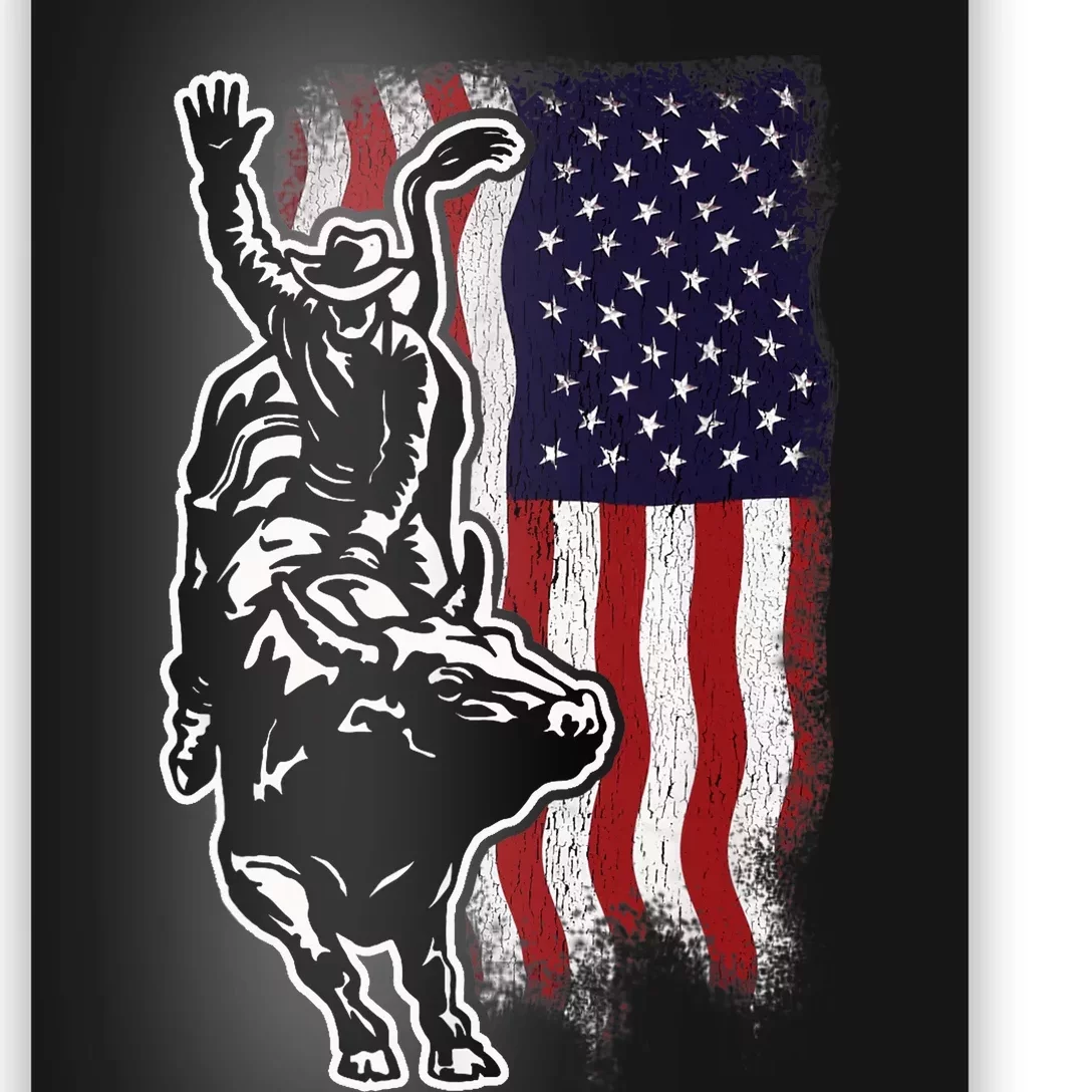 American Flag Bull Riding Cowboy 4th Of July Patriotic Rodeo Poster