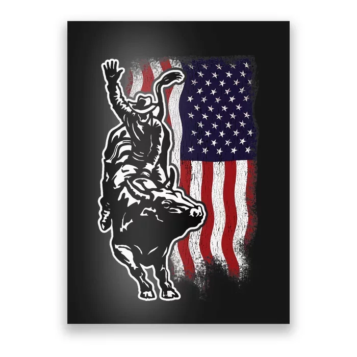 American Flag Bull Riding Cowboy 4th Of July Patriotic Rodeo Poster