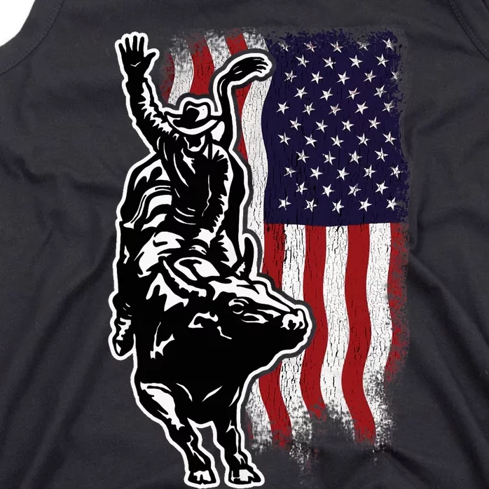 American Flag Bull Riding Cowboy 4th Of July Patriotic Rodeo Tank Top