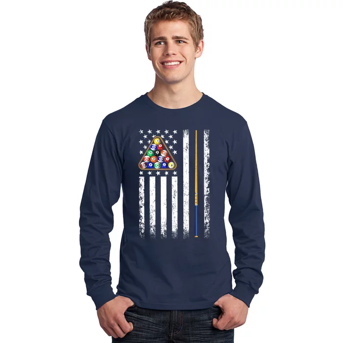 American Flag Billiard Vintage Pool Player Long Sleeve Shirt