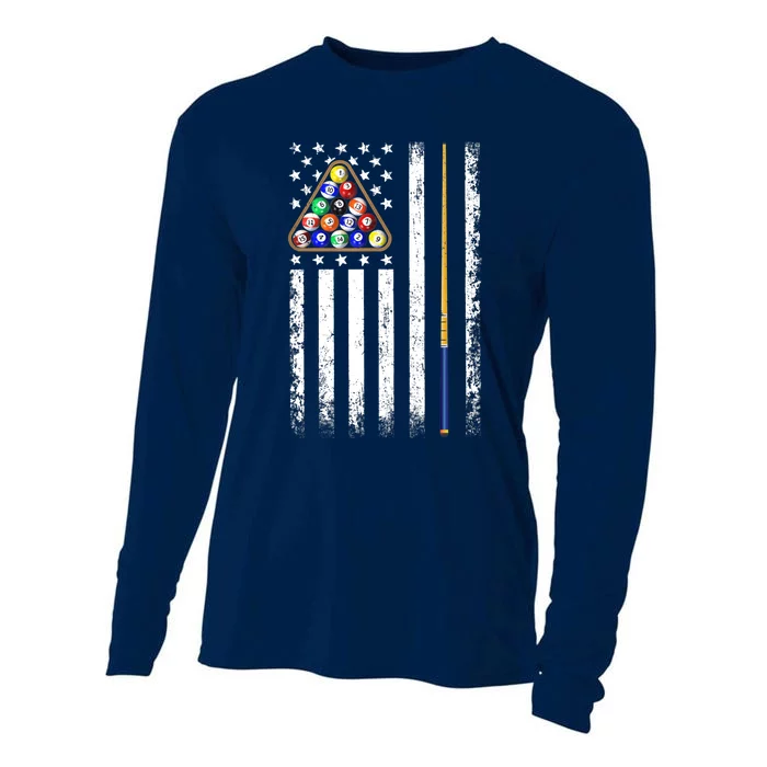 American Flag Billiard Vintage Pool Player Cooling Performance Long Sleeve Crew