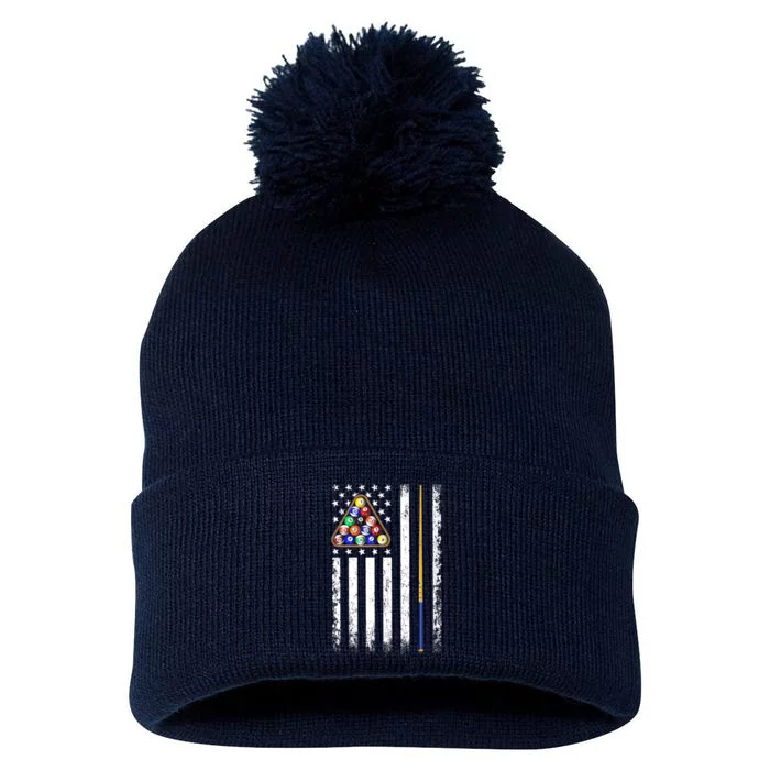 American Flag Billiard Vintage Pool Player Pom Pom 12in Knit Beanie