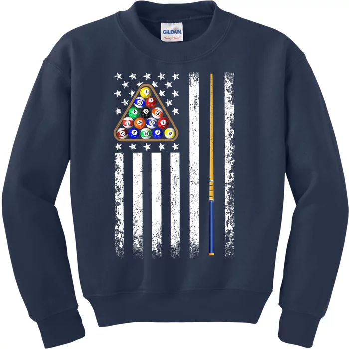 American Flag Billiard Vintage Pool Player Kids Sweatshirt