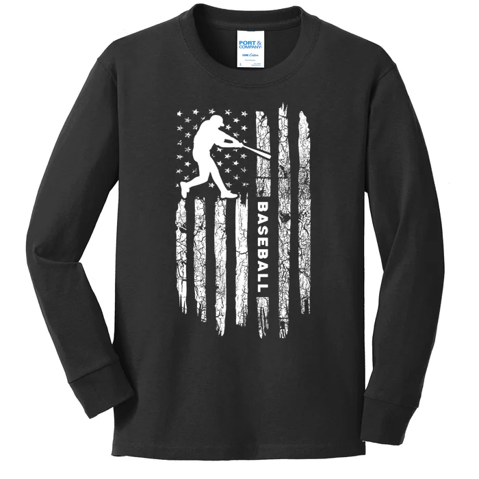 American Flag Baseball Apparel Vintage Baseball Kids Long Sleeve Shirt