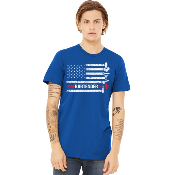 American Flag Bartending Bar Working Bartender Gift Premium T-Shirt