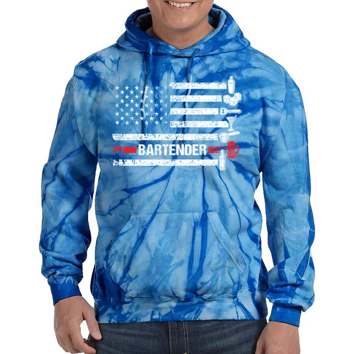 American Flag Bartending Bar Working Bartender Gift Tie Dye Hoodie