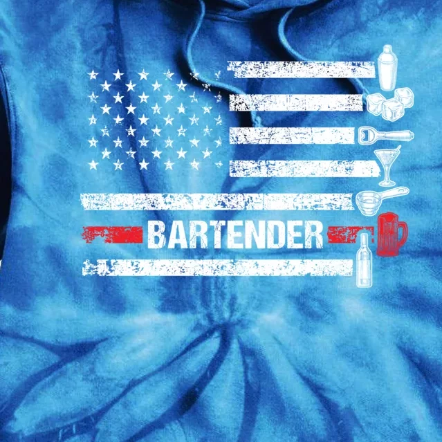 American Flag Bartending Bar Working Bartender Gift Tie Dye Hoodie