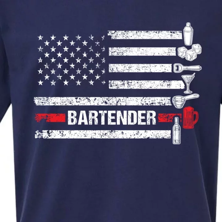 American Flag Bartending Bar Working Bartender Gift Sueded Cloud Jersey T-Shirt