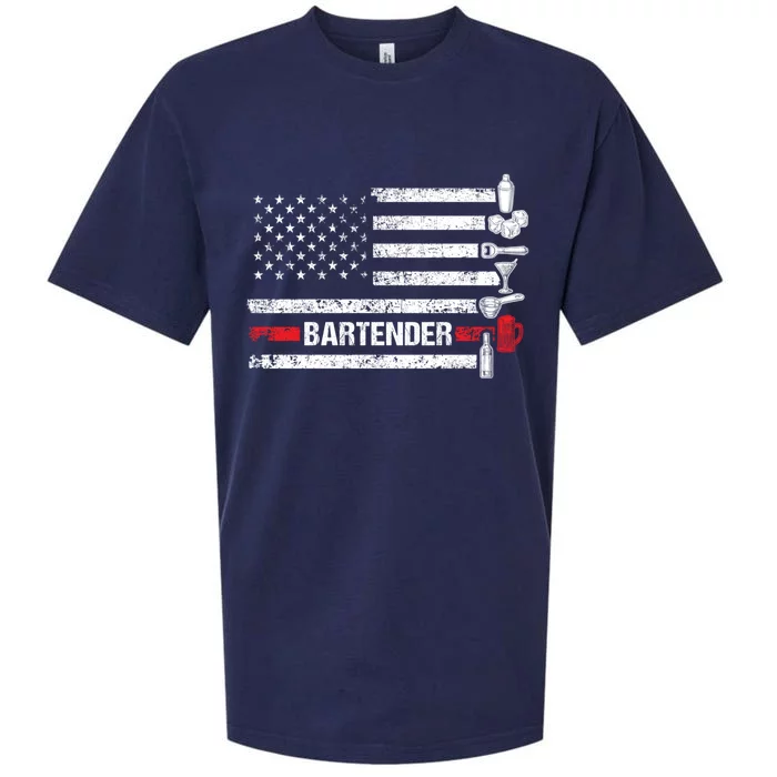 American Flag Bartending Bar Working Bartender Gift Sueded Cloud Jersey T-Shirt