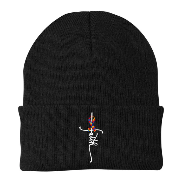 Autism Faith Cross Classic Fit Short Sleeve Black Tee For Autism Awareness Knit Cap Winter Beanie