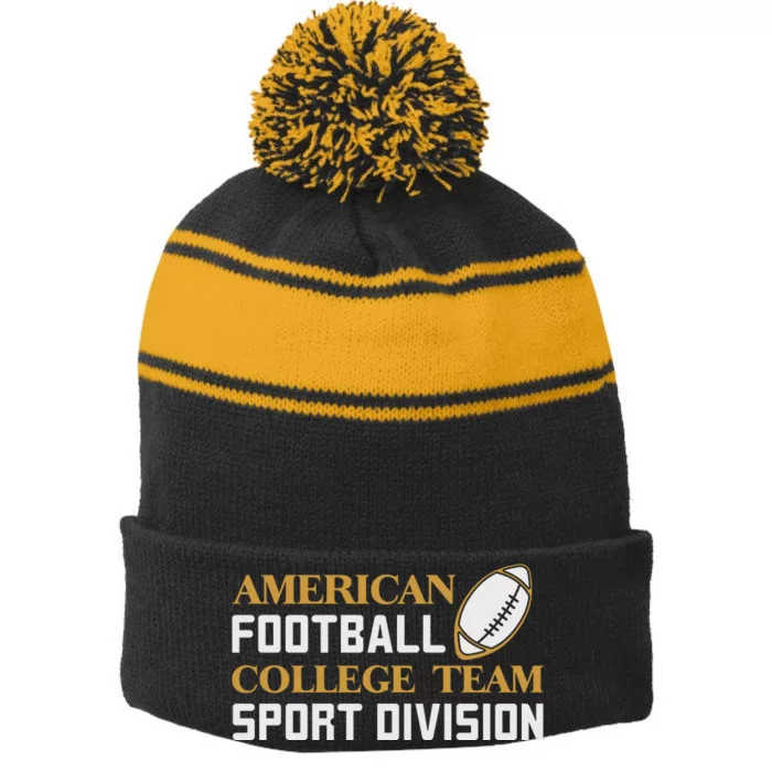 American Football College Team Sport Division Stripe Pom Pom Beanie