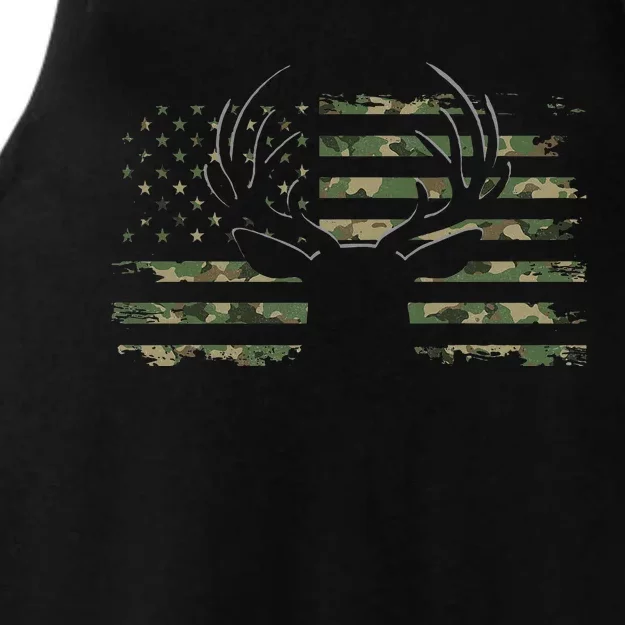 American Flag Camouflage Outdoor Antlers Deer Ladies Tri-Blend Wicking Tank