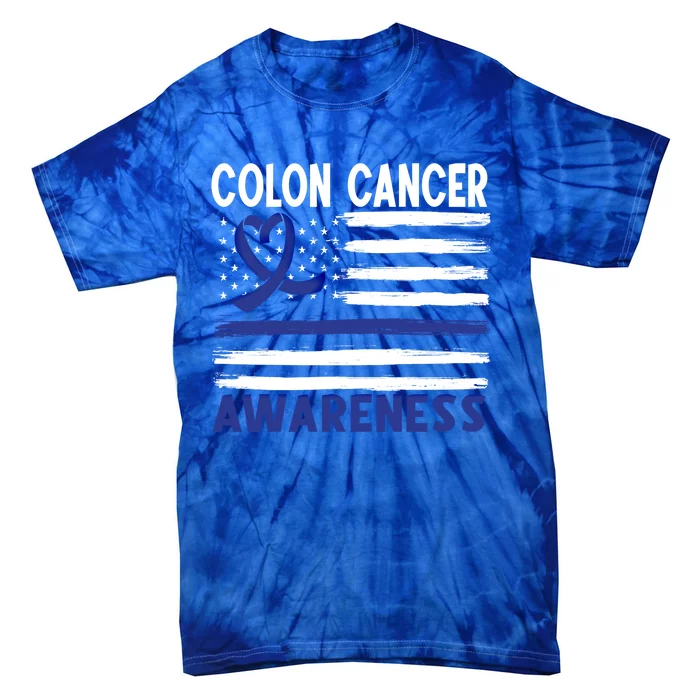 American Flag Colon Cancer Awareness Great Gift Tie-Dye T-Shirt