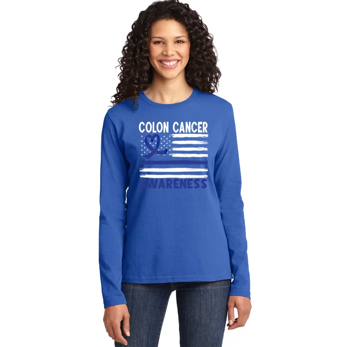 American Flag Colon Cancer Awareness Great Gift Ladies Long Sleeve Shirt