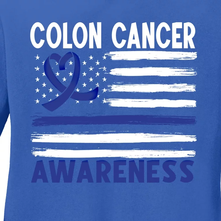 American Flag Colon Cancer Awareness Great Gift Ladies Long Sleeve Shirt