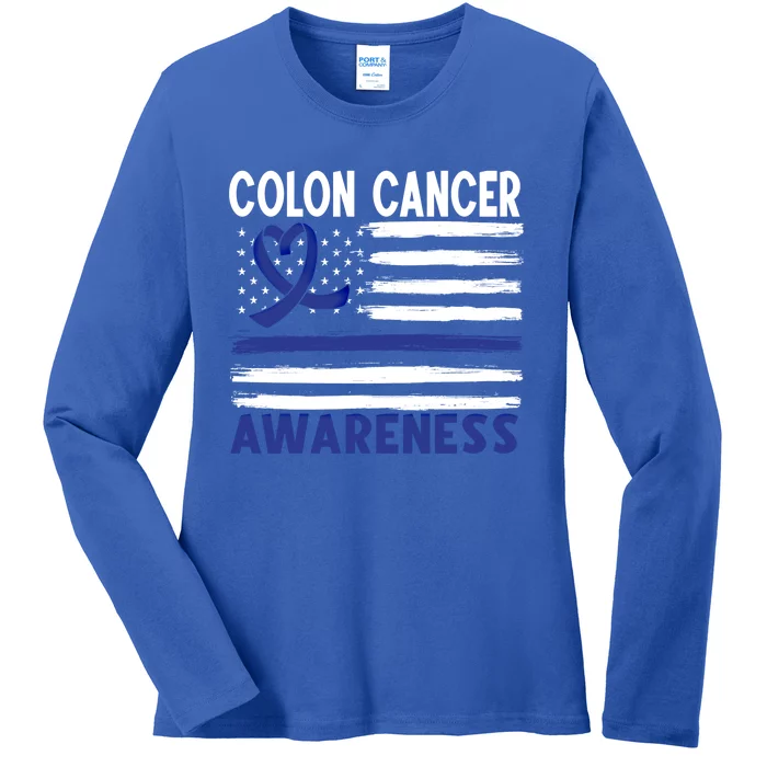 American Flag Colon Cancer Awareness Great Gift Ladies Long Sleeve Shirt