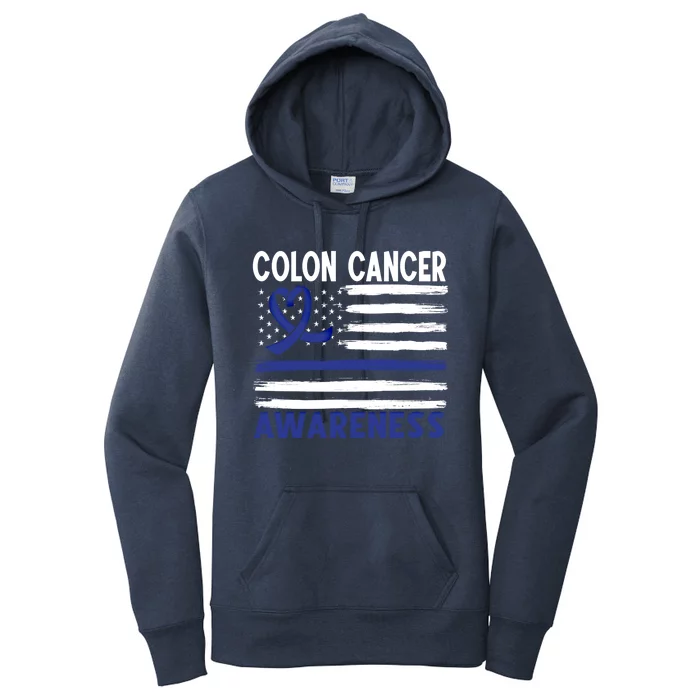 American Flag Colon Cancer Awareness Great Gift Women's Pullover Hoodie