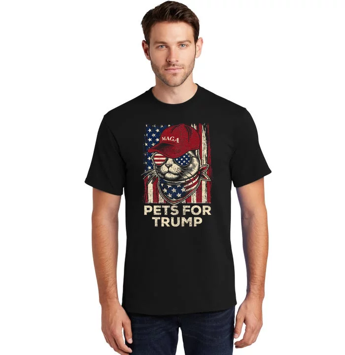 American Flag Cat Lives Matter Trump 2024 Maga Trump Cats Tall T-Shirt