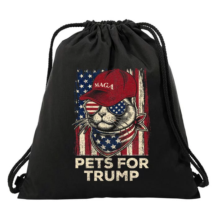 American Flag Cat Lives Matter Trump 2024 Maga Trump Cats Drawstring Bag