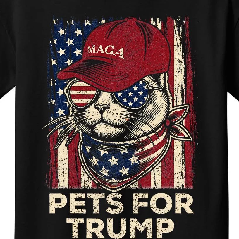 American Flag Cat Lives Matter Trump 2024 Maga Trump Cats Kids T-Shirt