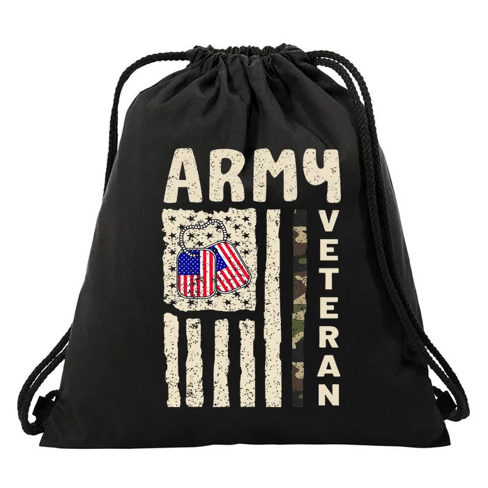 American Flag Camo Proud Veteran Of Veterans Day Drawstring Bag