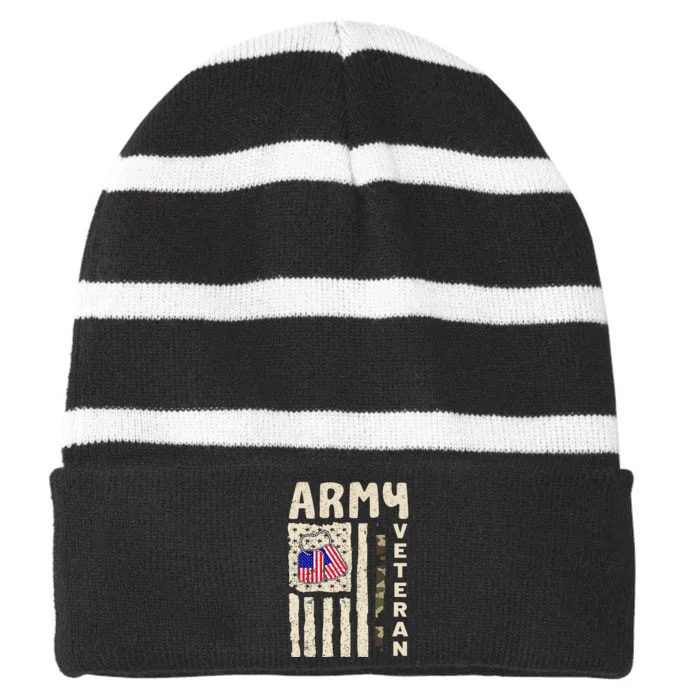 American Flag Camo Proud Veteran Of Veterans Day Striped Beanie with Solid Band