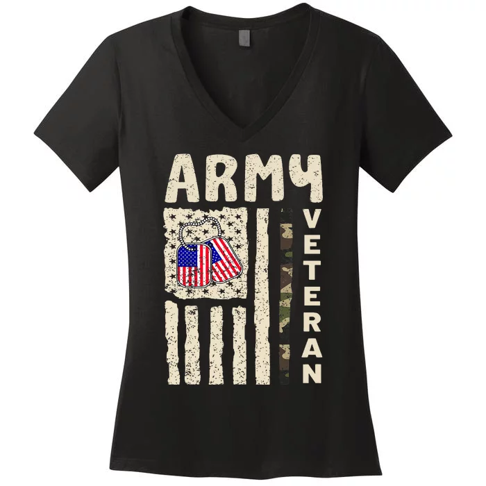 American Flag Camo Proud Veteran Of Veterans Day Women's V-Neck T-Shirt