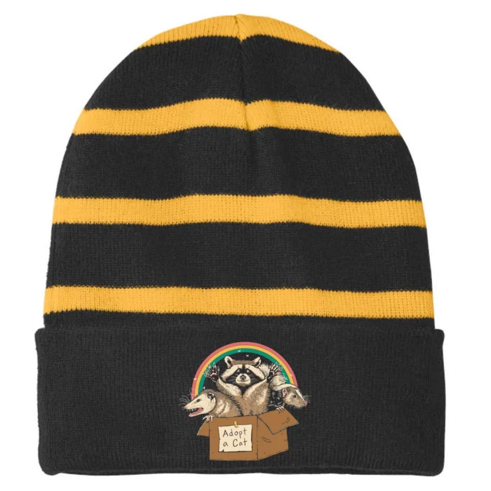 Adopt Forbidden Cats Striped Beanie with Solid Band