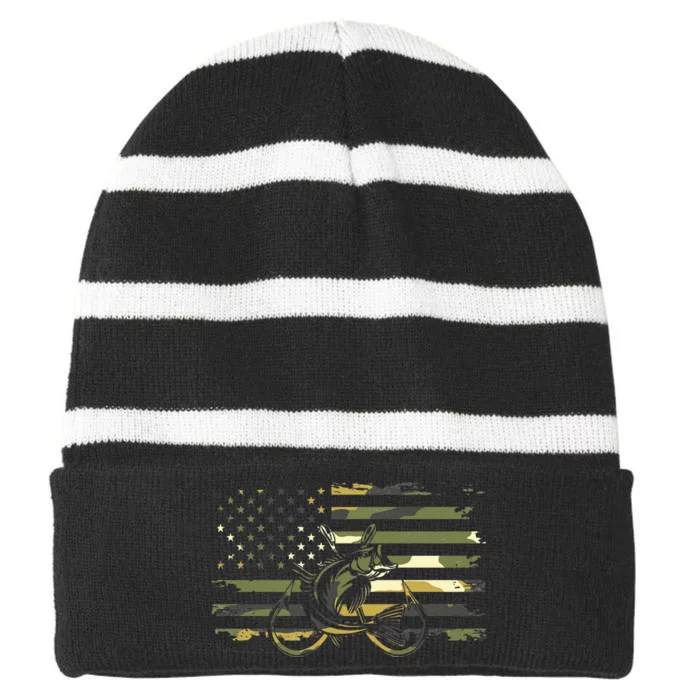 American Flag Camouflage Fishing Apparel Fishing Striped Beanie with Solid Band