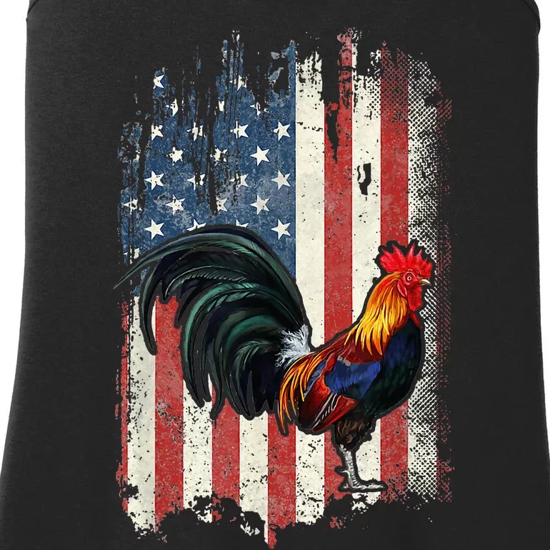 American Flag Cock Fighting Rooster Chicken Ladies Essential Tank