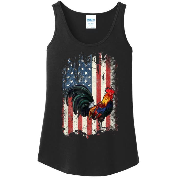 American Flag Cock Fighting Rooster Chicken Ladies Essential Tank