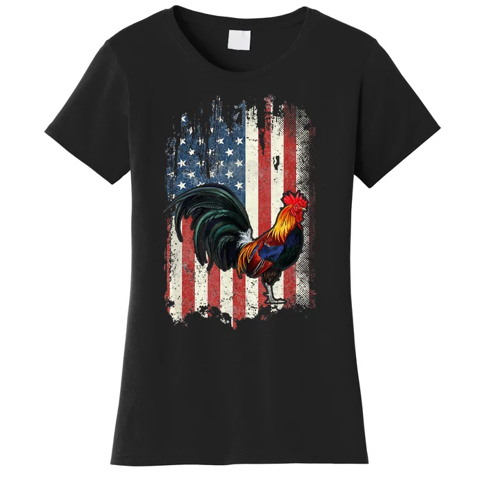 American Flag Cock Fighting Rooster Chicken Women's T-Shirt